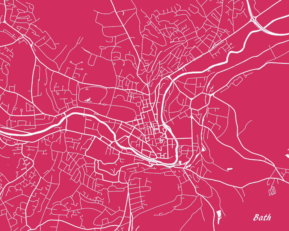 Bath City Street Map Print Feature Wall Art Poster