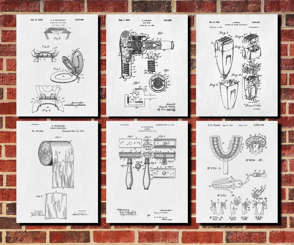 Bathroom Patent Prints Set 6 Salon Art Posters