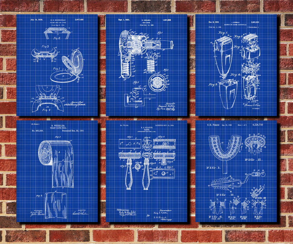 Bathroom Patent Prints Set 6 Salon Art Posters