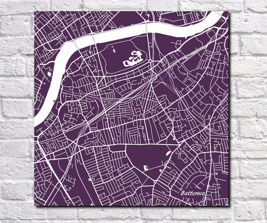 Battersea, England Street Map Print Custom Wall Map
