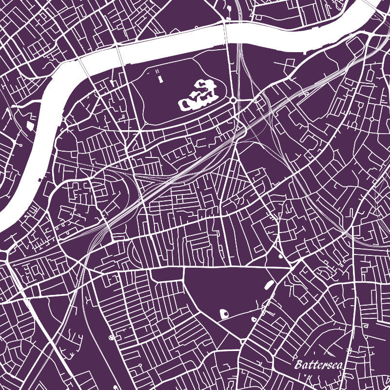 Battersea, England Street Map Print Custom Wall Map