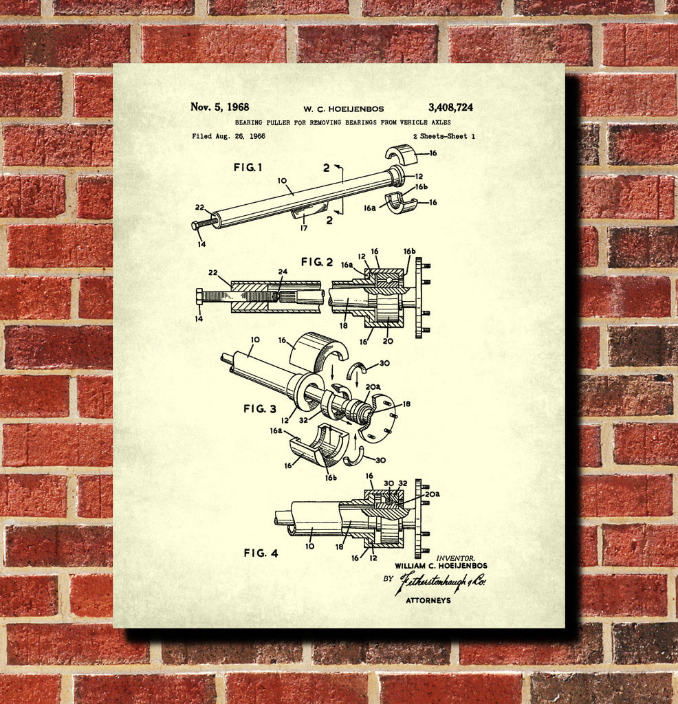 Axle Bearing Puller Patent Print Garage Blueprint Workshop Poster
