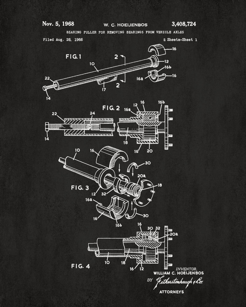 Axle Bearing Puller Patent Print Garage Blueprint Workshop Poster