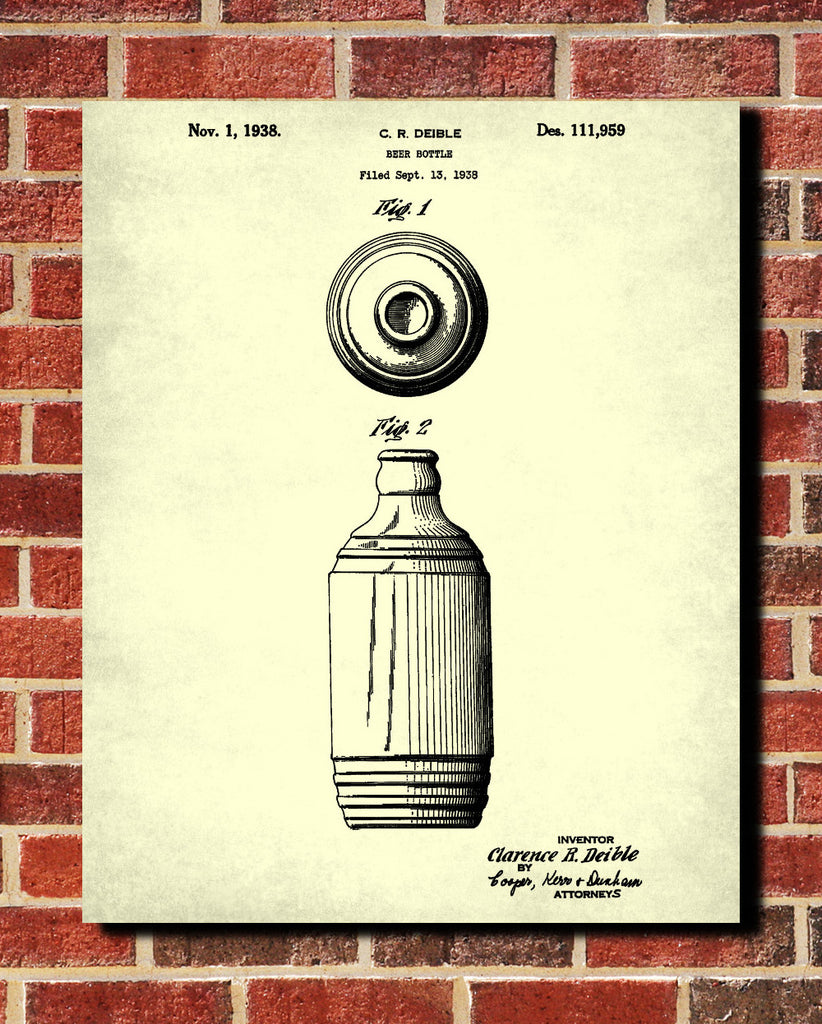 Beer Bottle Patent Print Bar Poster Cafe Art - OnTrendAndFab
