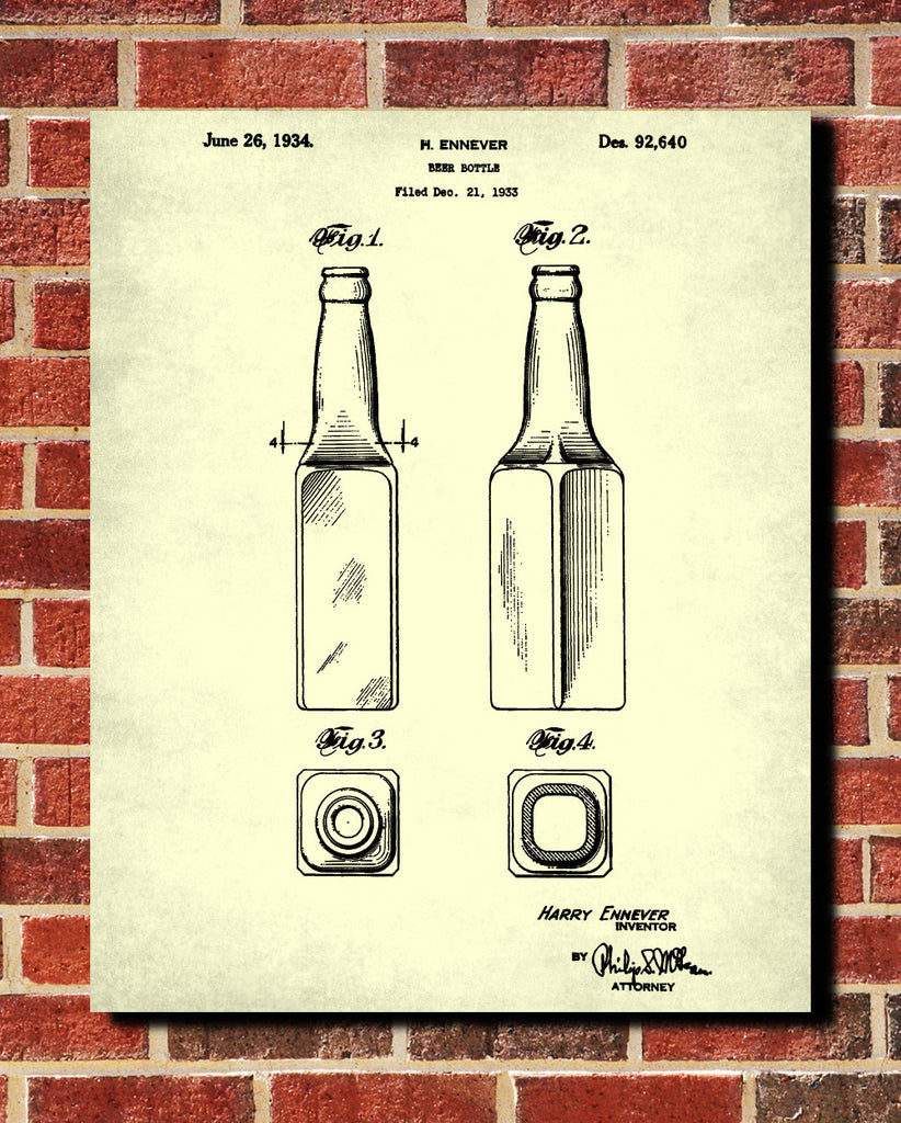 Beer Bottle Blueprint Bar Poster Cafe Art - OnTrendAndFab