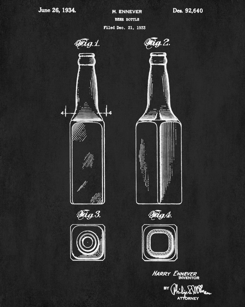 Beer Bottle Blueprint Bar Poster Cafe Art - OnTrendAndFab