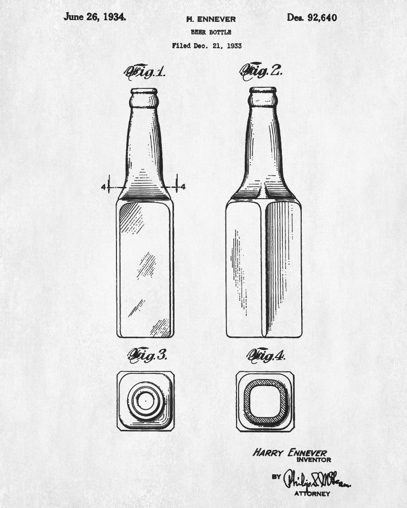 Beer Bottle Blueprint Bar Poster Cafe Art - OnTrendAndFab