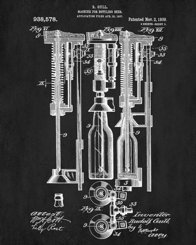 Beer Bottle Filling Patent Bar Poster Cafe Art - OnTrendAndFab