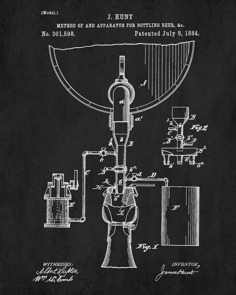 Beer Bottle Filling Blueprint Bar Poster Cafe Art - OnTrendAndFab