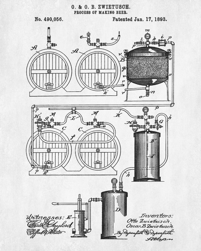 Beer Brewing Blueprint Bar Poster Cafe Art - OnTrendAndFab