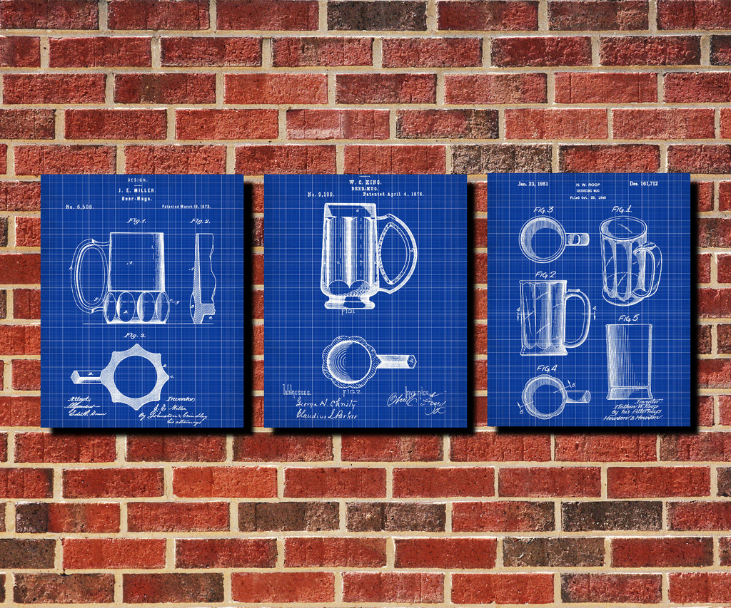 Beer Glass Patent Prints Set 3 Bar Art Cafe Posters - OnTrendAndFab