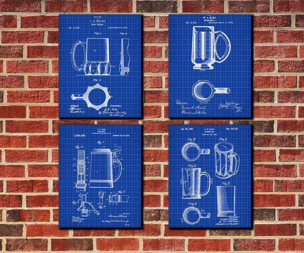 Beer Glass Patent Prints Set 4 Bar Art Ale Tankard Posters - OnTrendAndFab