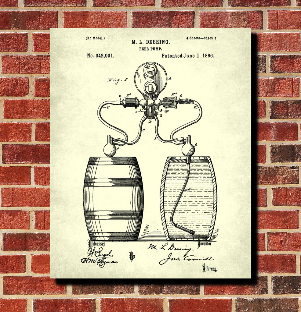 Bar Poster Beer Pump Patent Print Pub Wall Poster Cafe Art
