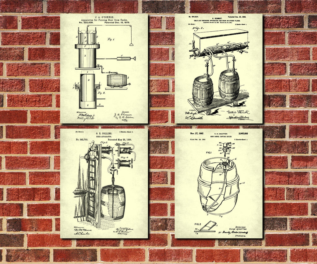 Tavern Wall Art Beer Patent Prints Set 4 Brewing Posters - OnTrendAndFab