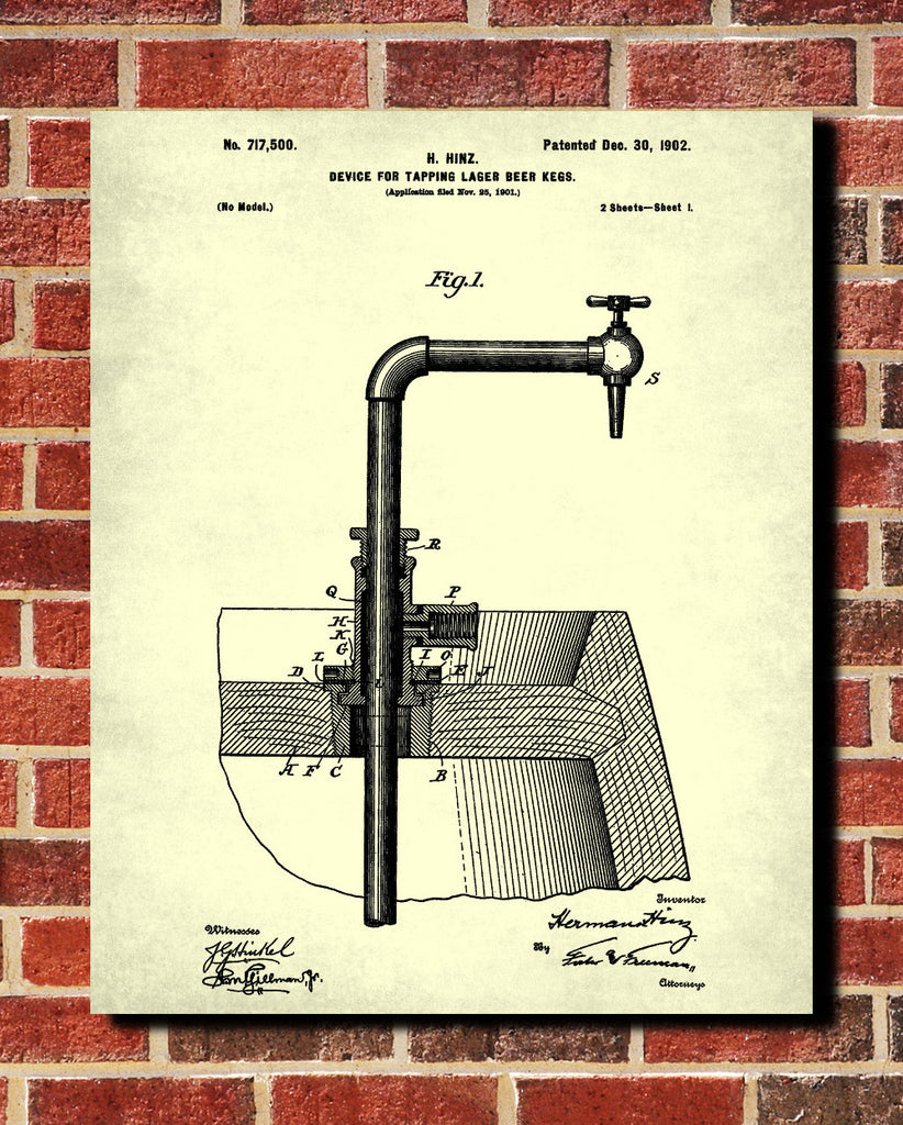 Bar Poster Beer Tap Patent Print Pub Wall Cafe Art - OnTrendAndFab