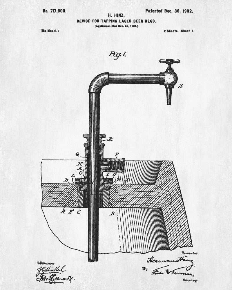 Bar Poster Beer Tap Patent Print Pub Wall Cafe Art - OnTrendAndFab