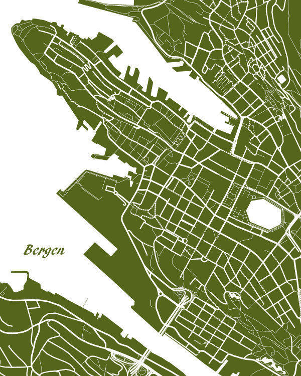 Bergen City Street Map Print Feature Wall Art Poster