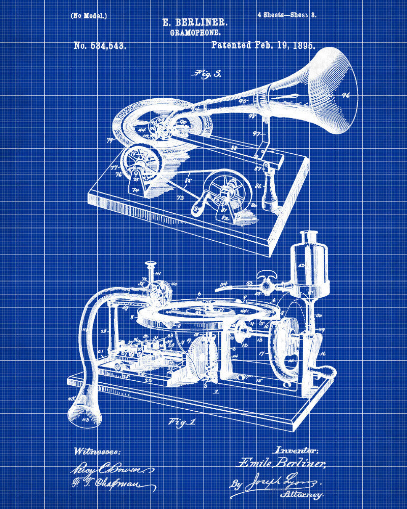 Gramophone Blueprint Music Poster Patent Print - OnTrendAndFab