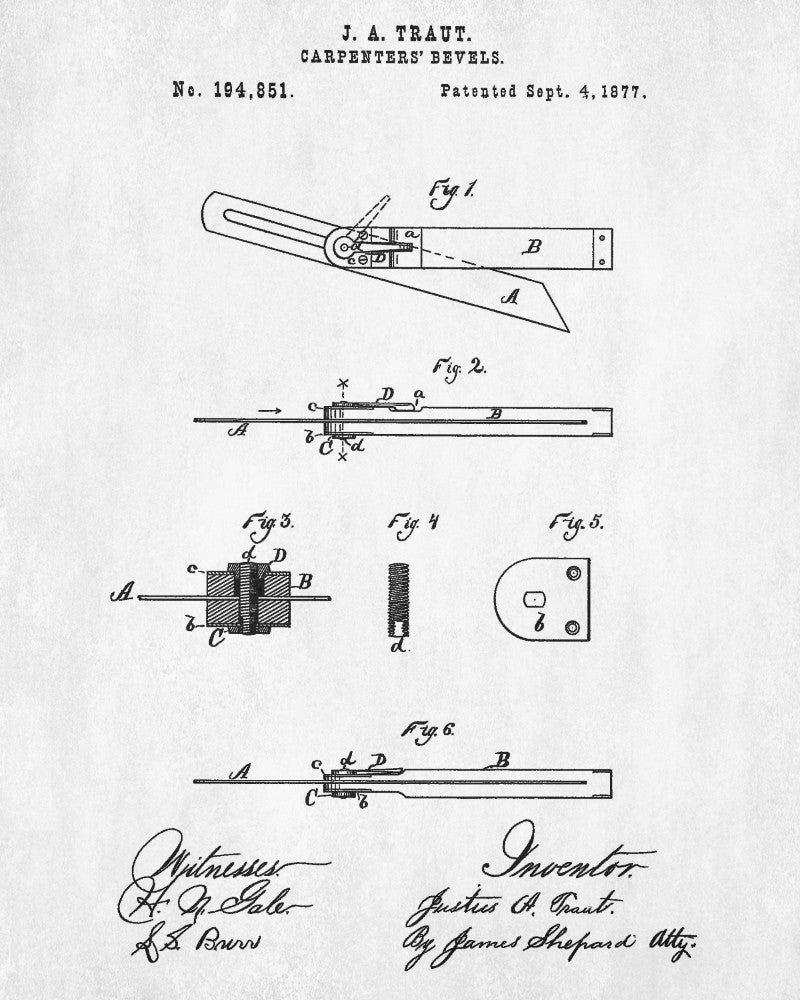 Carpenters Bevel Patent Print Hand Tools Blueprint Workshop Poster
