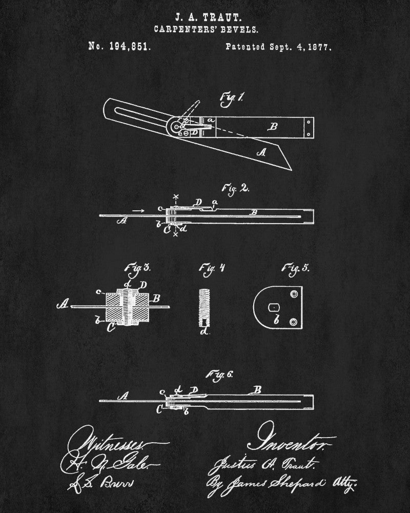 Carpenters Bevel Patent Print Hand Tools Blueprint Workshop Poster