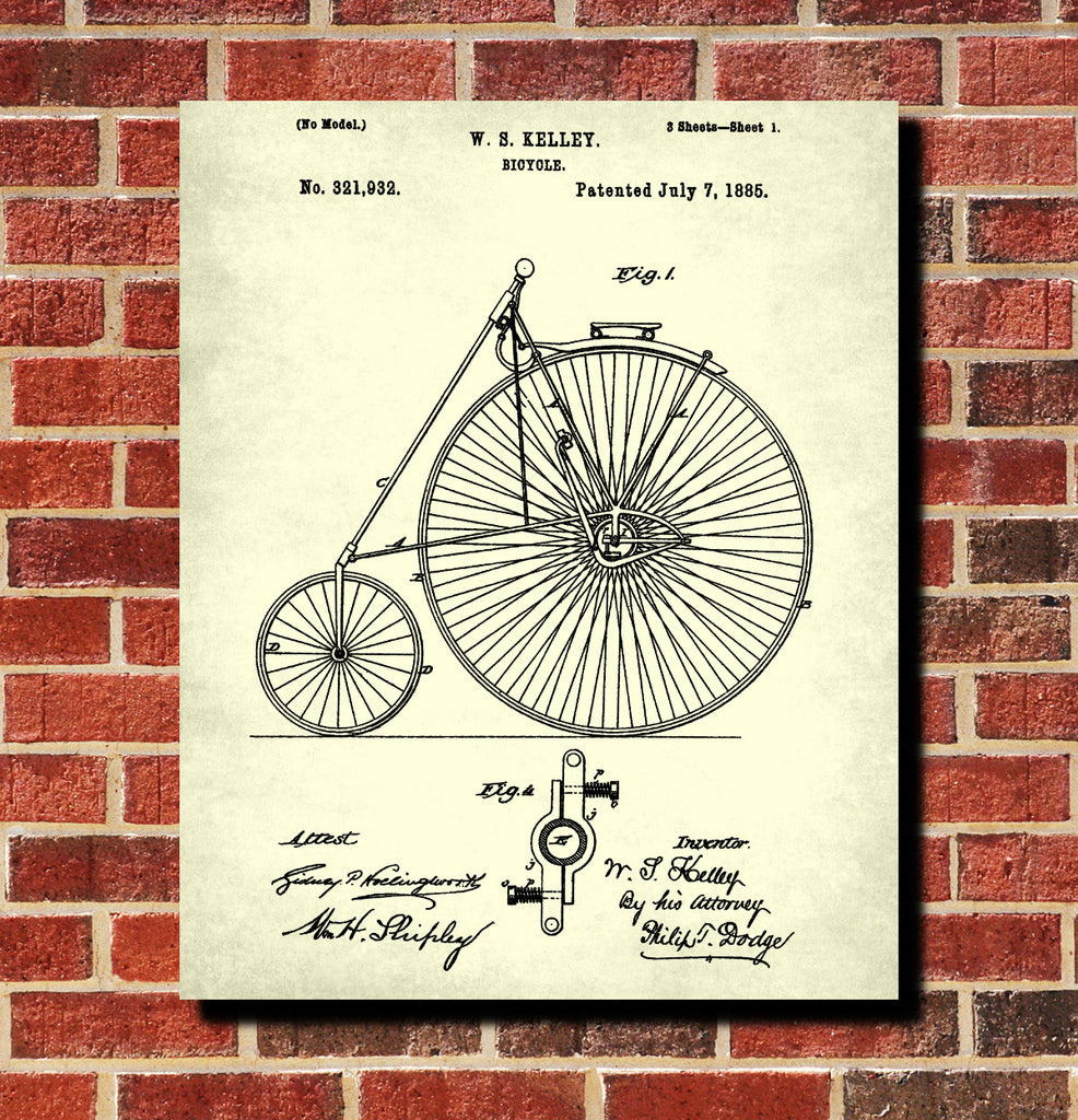 Vintage Bicycle Patent Print Cycling Blueprint Poster