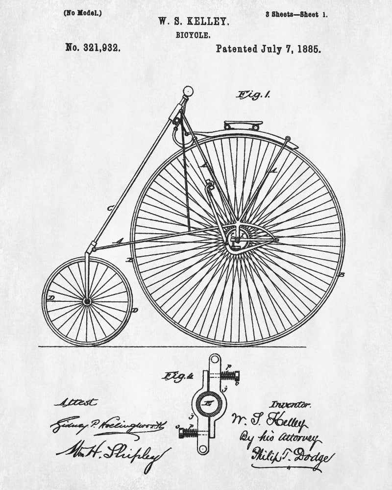 Vintage Bicycle Patent Print Cycling Blueprint Poster