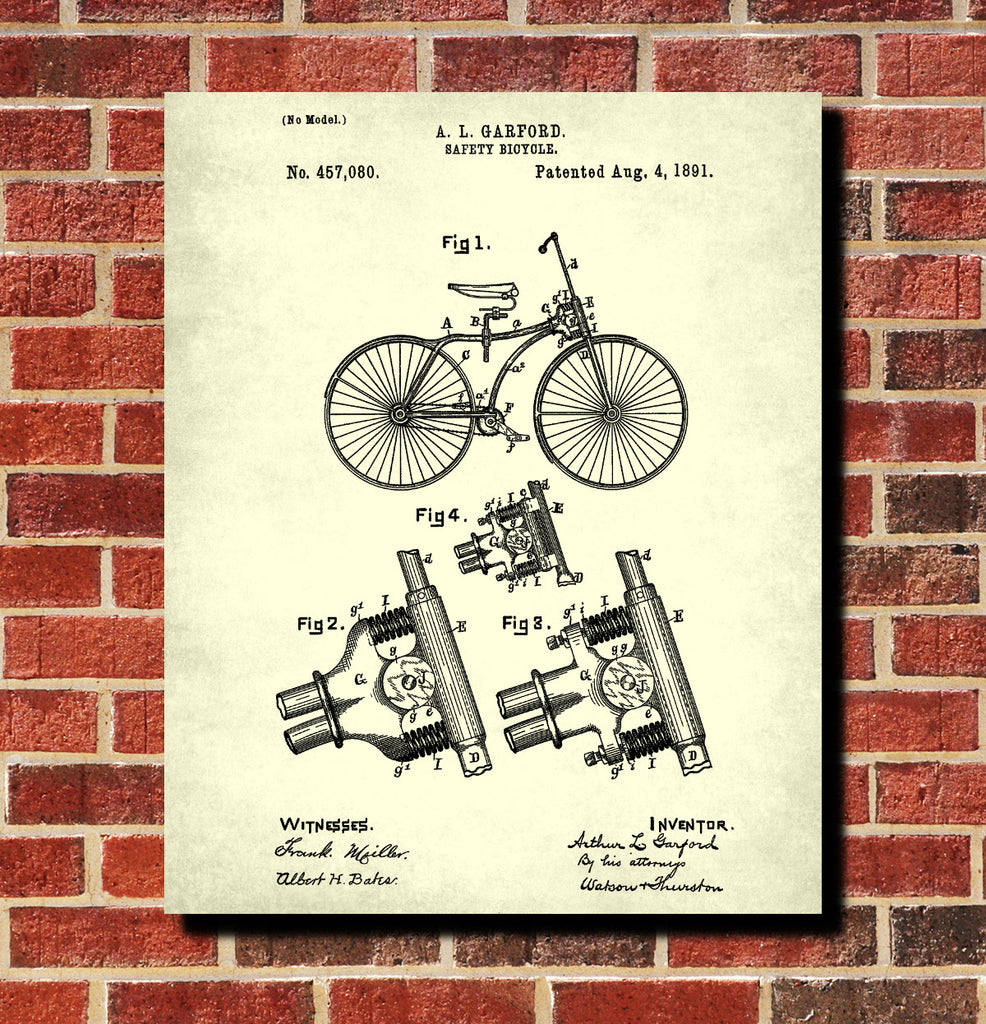 Vintage Bicycle Blueprint Cycling Patent Print Poster