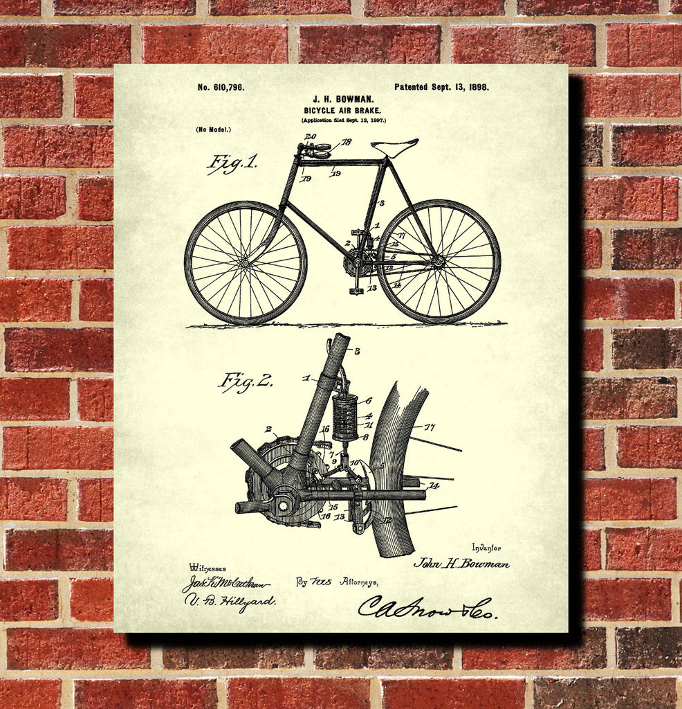 Vintage Bicycle Blueprint Cycling Patent Print Cyclist Poster