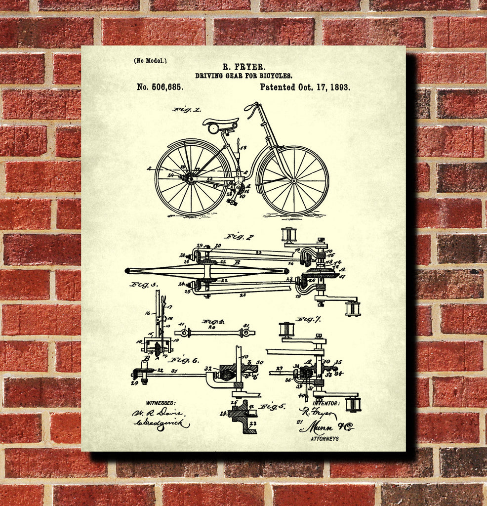 Vintage Bicycle Blueprint Cyclist Poster Cycling Patent Print