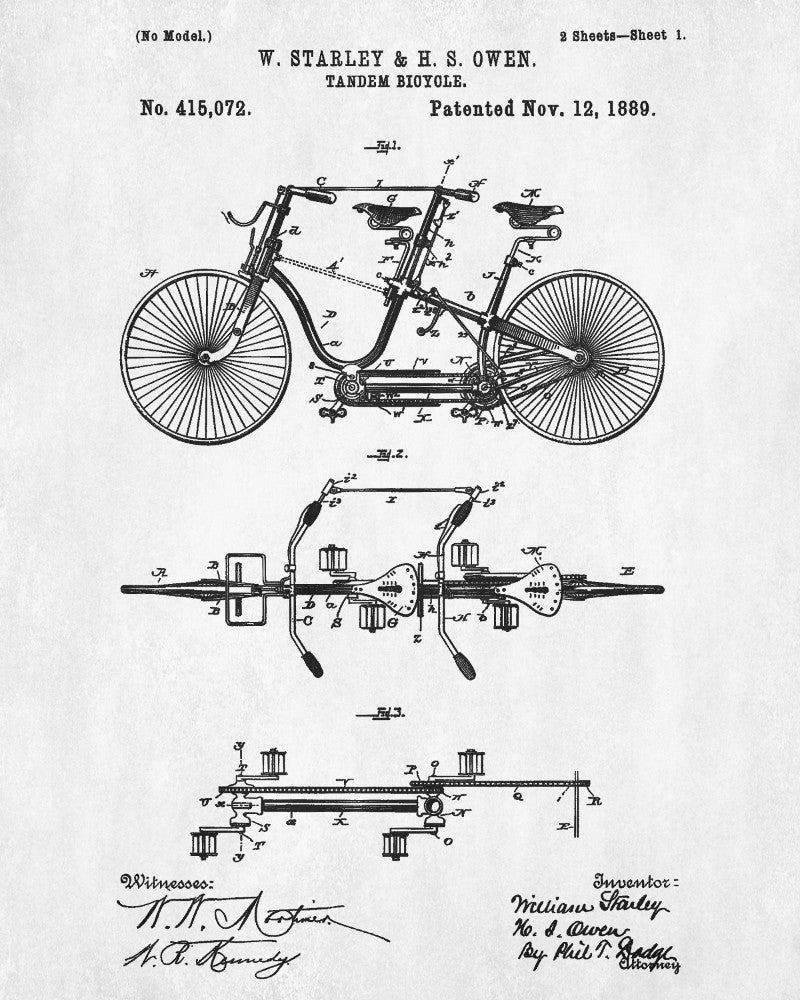 Vintage Bicycle Patent Print Cyclist Poster Cycling Blueprint