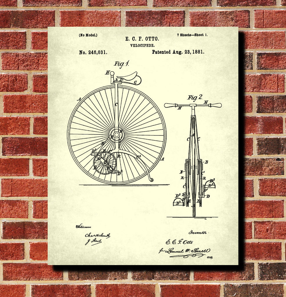 Vintage Cyclist Patent Print Cycling Poster Bicycle Blueprint