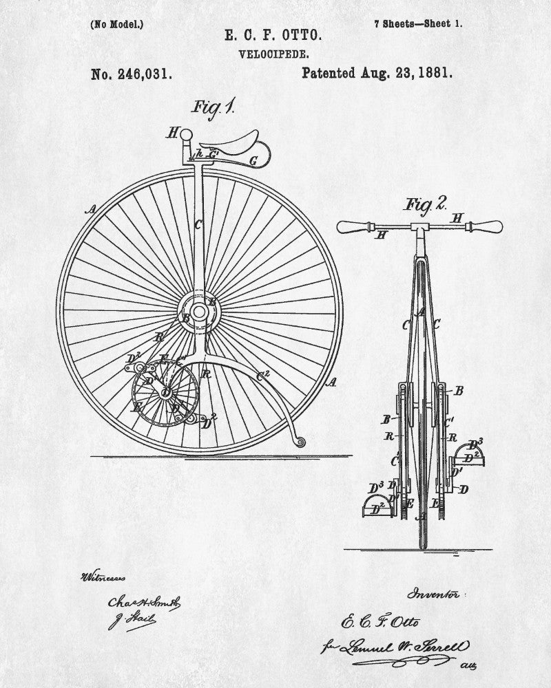 Vintage Cyclist Patent Print Cycling Poster Bicycle Blueprint