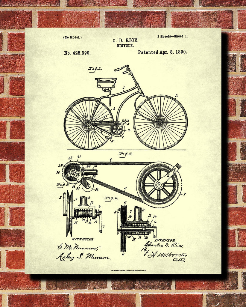 Bicycle Patent Print Cycling Blueprint Poster - OnTrendAndFab