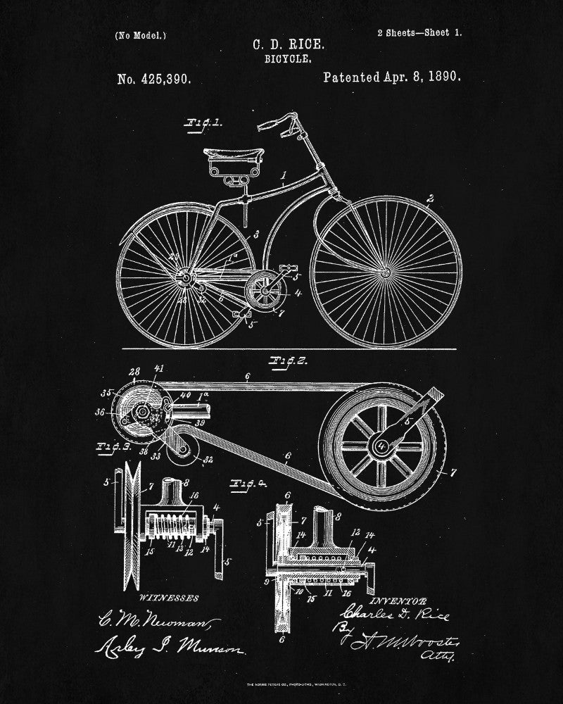 Bicycle Patent Print Cycling Blueprint Poster - OnTrendAndFab