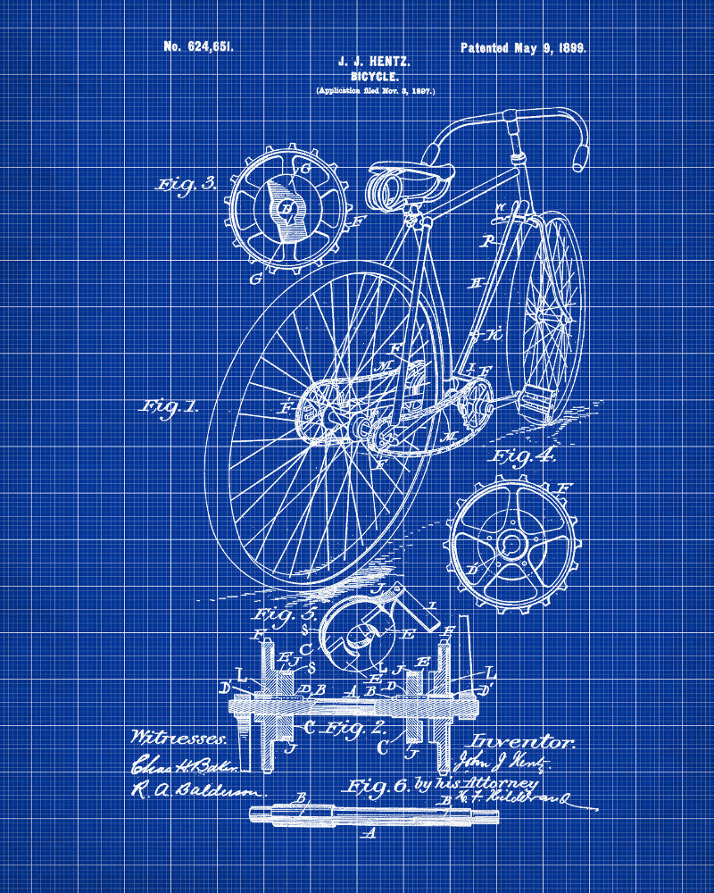 Bicycle Blueprint Print Cycling Patent Poster GalleryThane