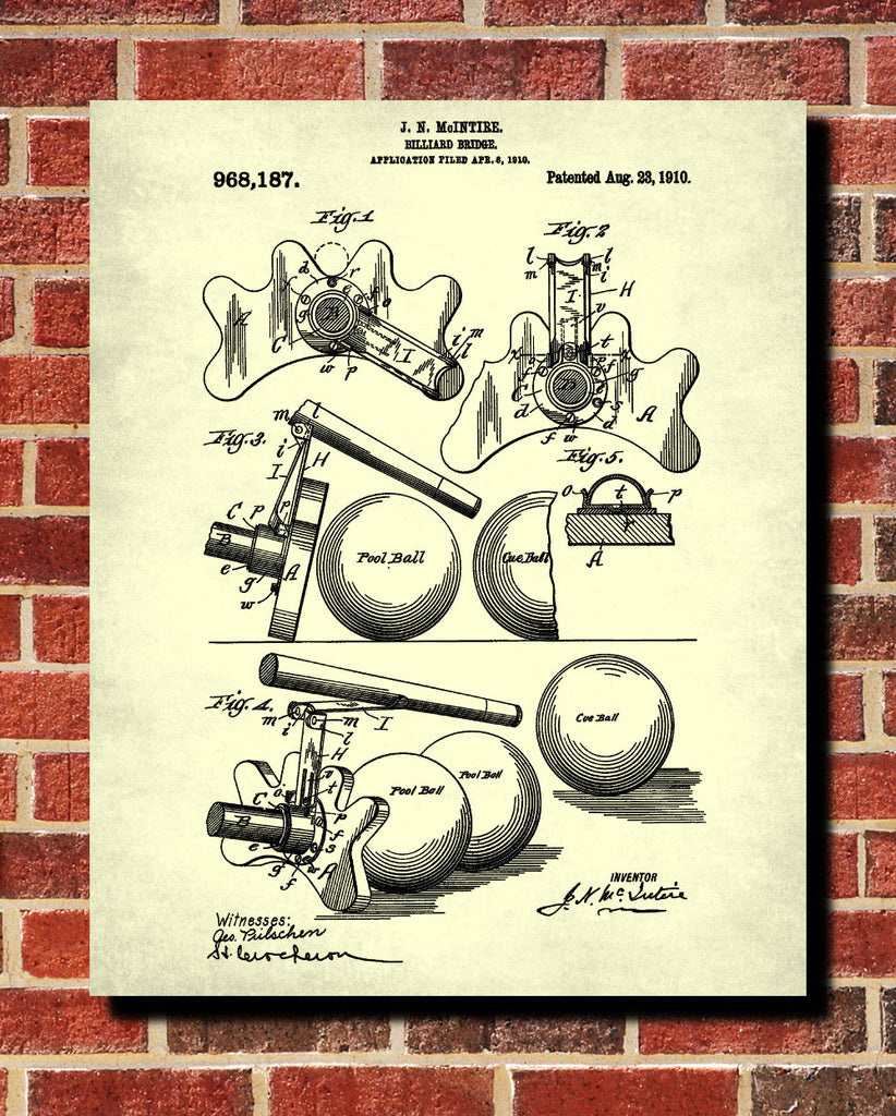 Billiards Bridge Blueprint Sports Poster Patent Print - OnTrendAndFab