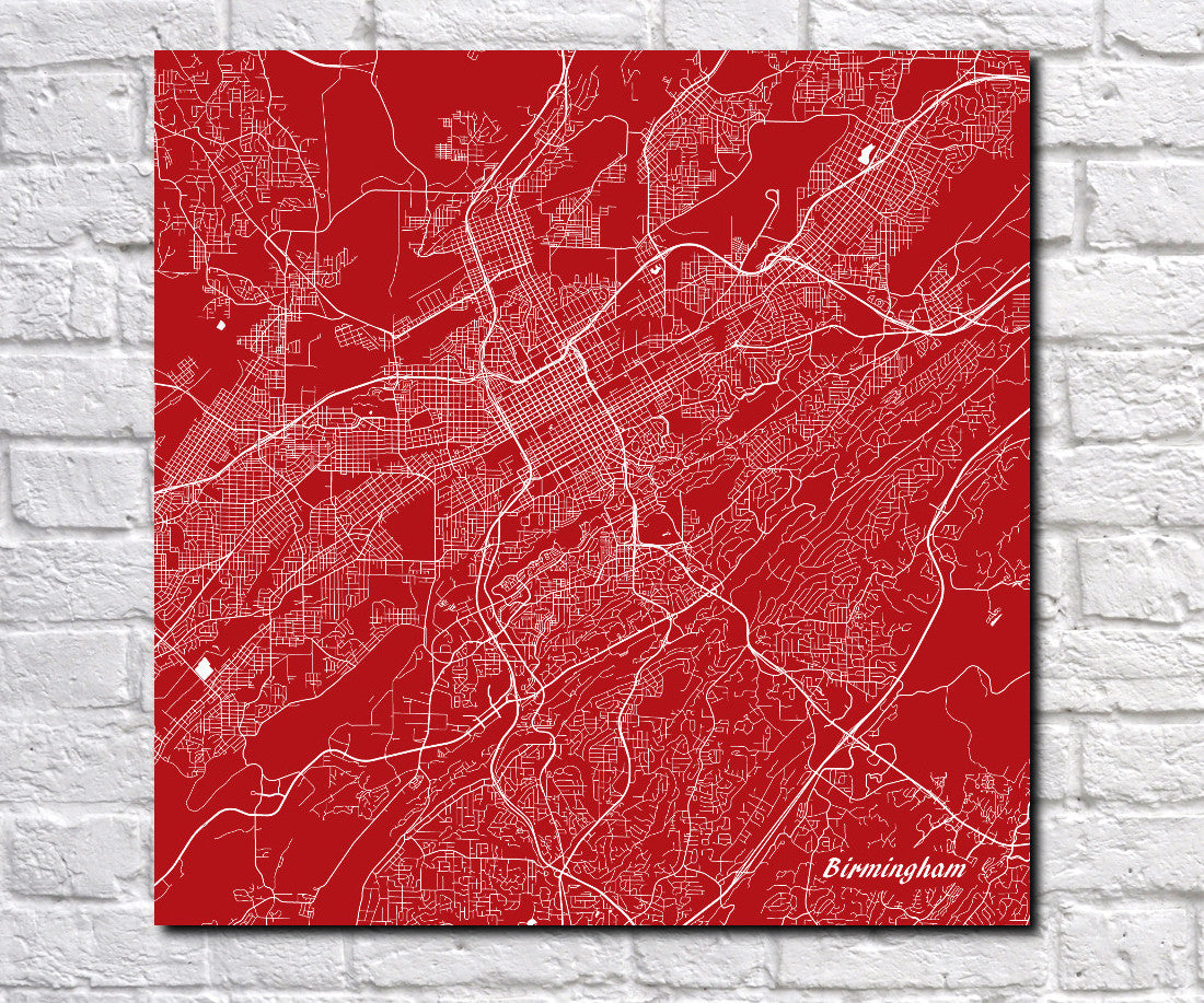 Birmingham Alabama City Street Map Print Custom Wall Map - OnTrendAndFab