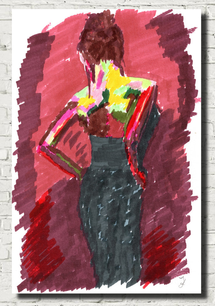 Abstract Portrait, Black Dress, Bright Art Print