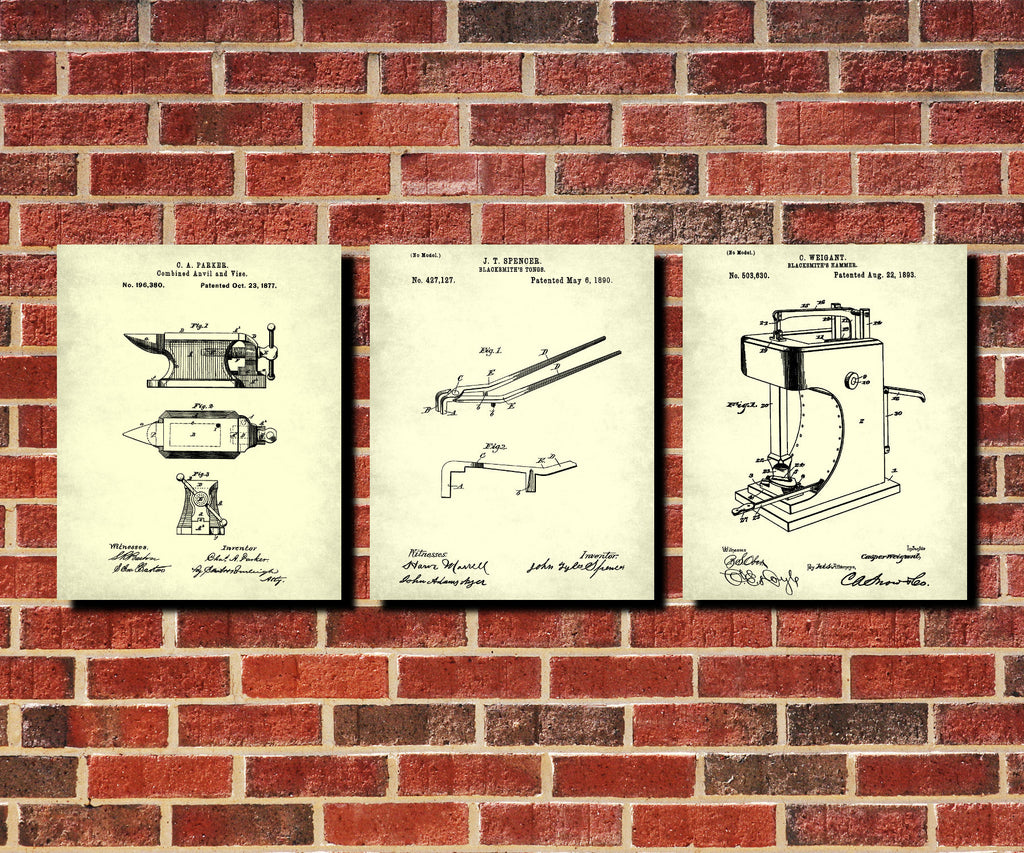 Blacksmith Patent Prints Set 3 Workshop Wall Art Posters
