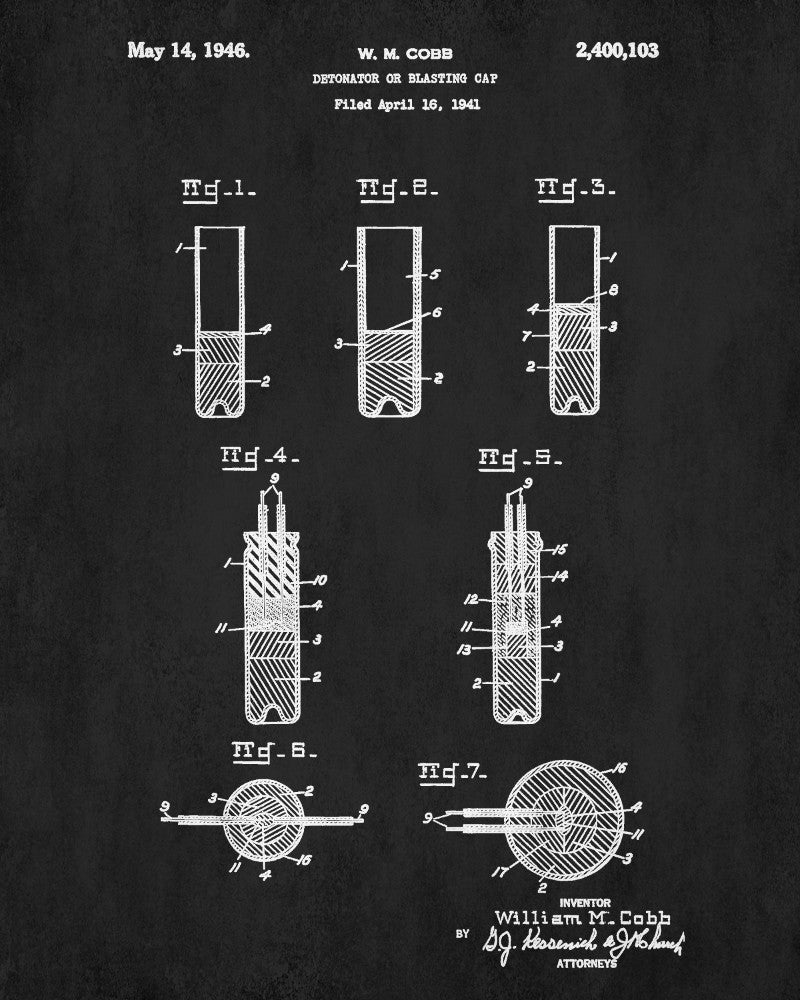 Blasting Cap Detonator Patent Print Gold Rush Mining Poster