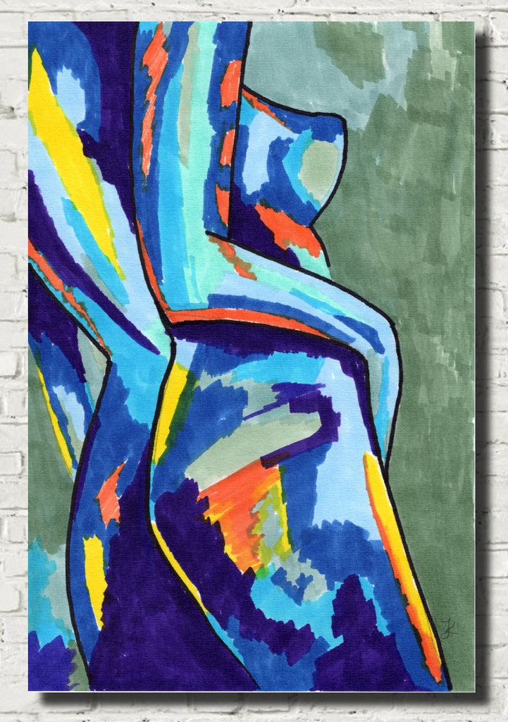 Abstract Nude, Blue Lady, Bright Art Print