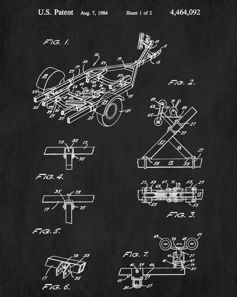 Boat Trailer Blueprint Art Nautical Patent Print Sailing Poster