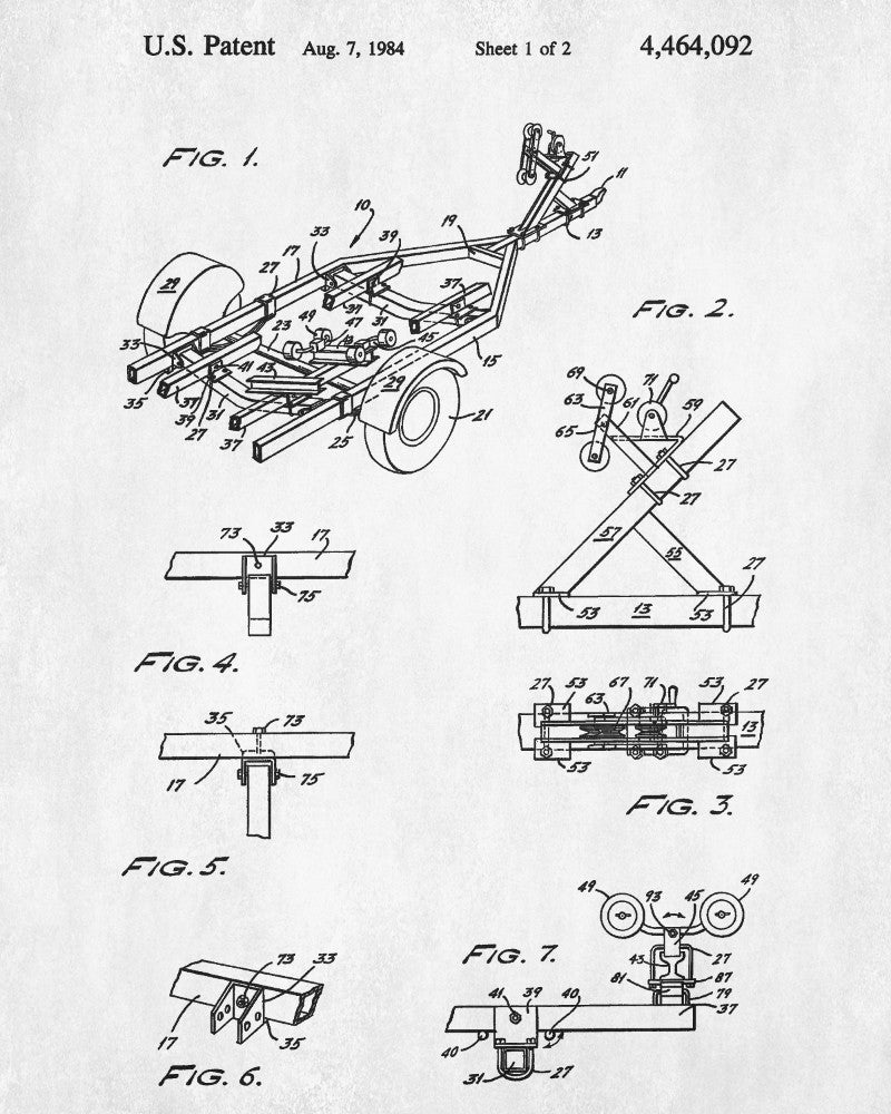 Boat Trailer Blueprint Art Nautical Patent Print Sailing Poster