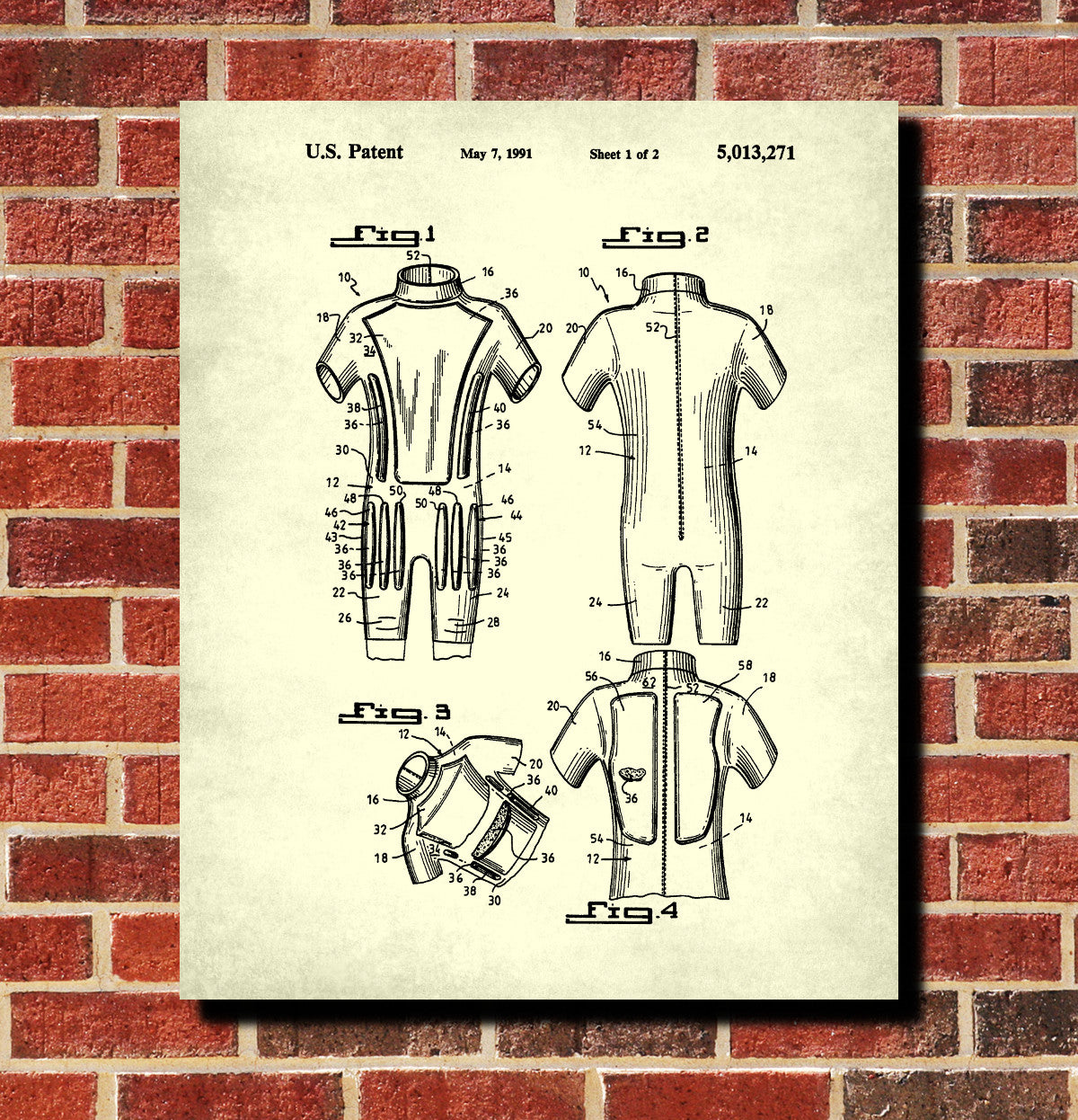 Body Surfing Suit Patent Print Wet Suit Blueprint Poster Wall Art