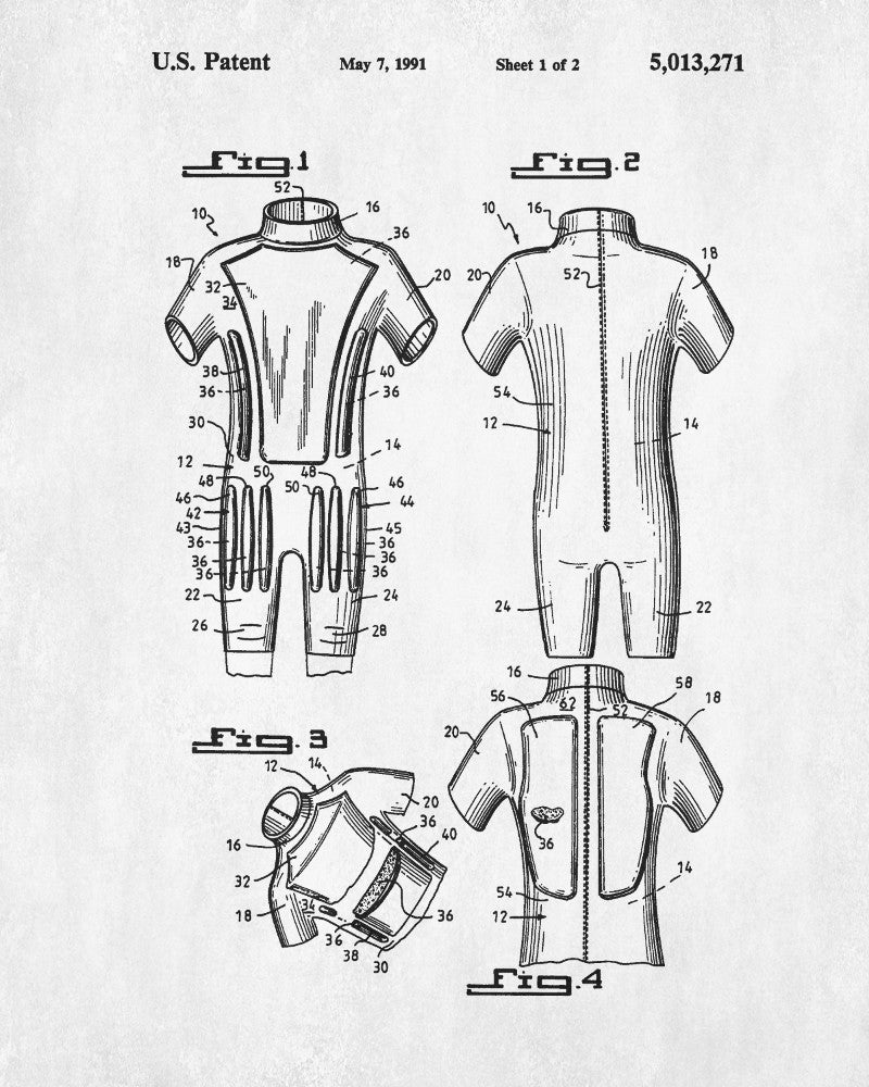 Body Surfing Suit Patent Print Wet Suit Blueprint Poster Wall Art