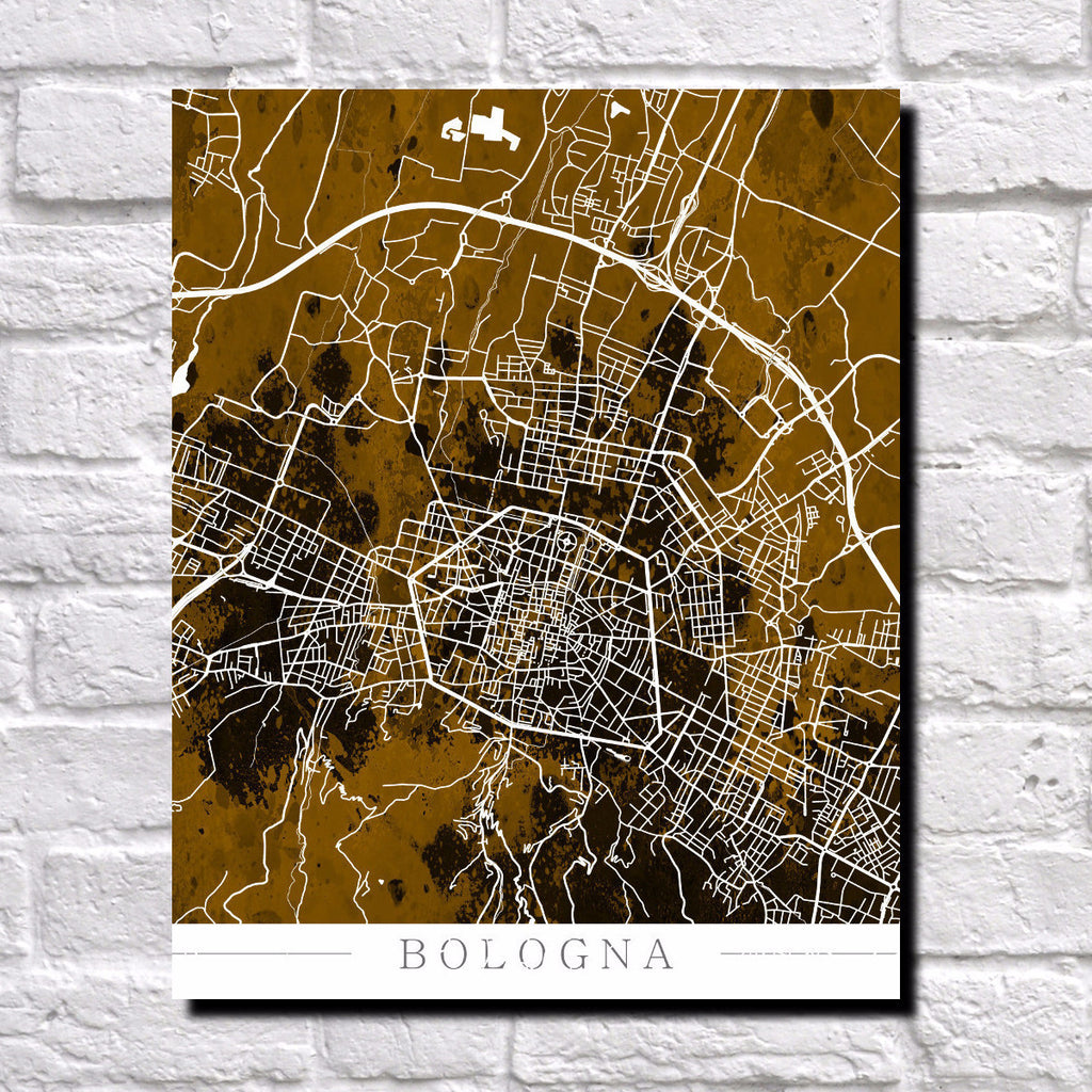 Bologna, Italy : City Street Map Print Modern Art Poster