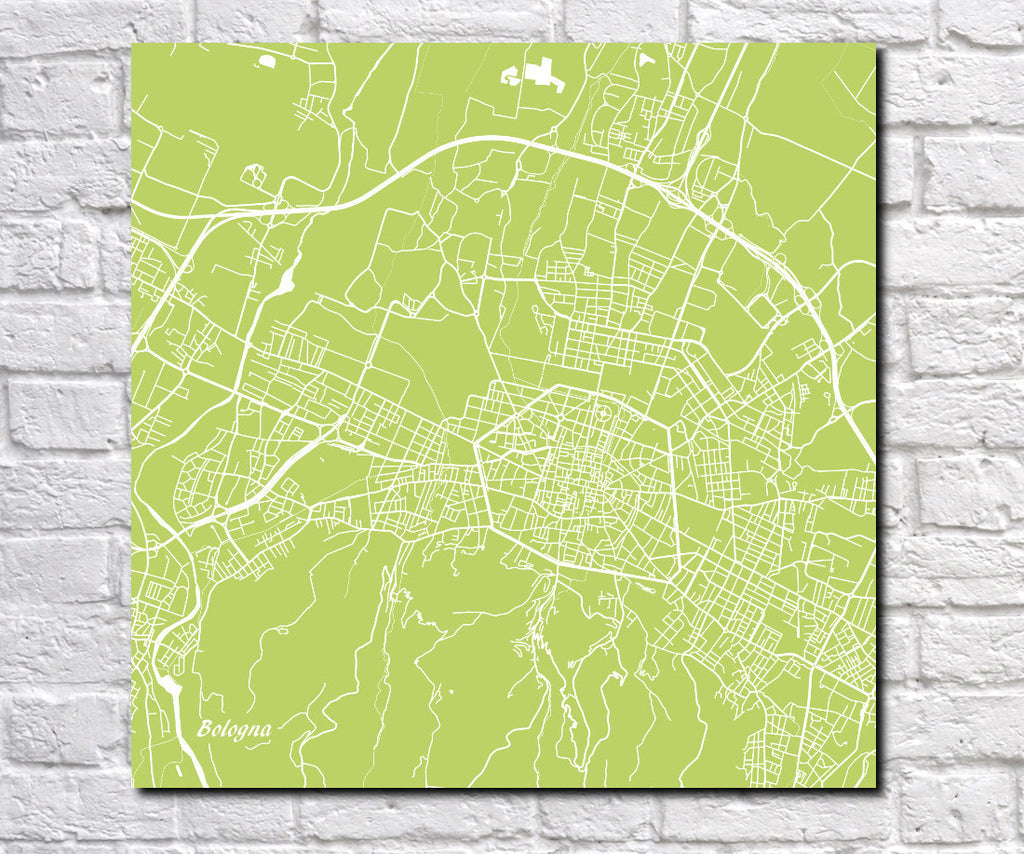 Bologna, Italy City Street Map Print Custom Wall Map - Square