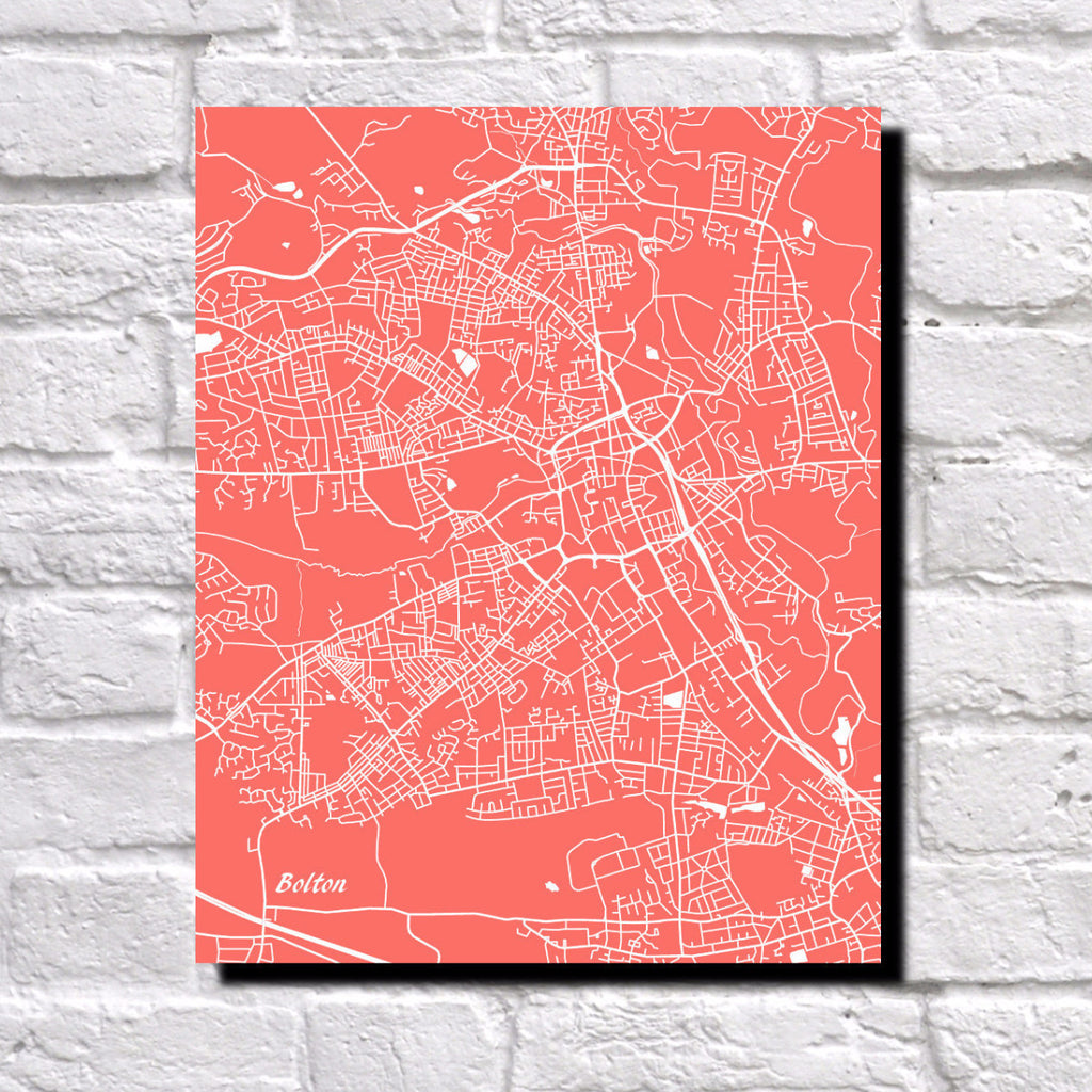Bolton, UK City Street Map Print Feature Wall Art Poster