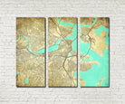 Boston MA City Street Map 3 Panel Canvas Wall Art 7112C3