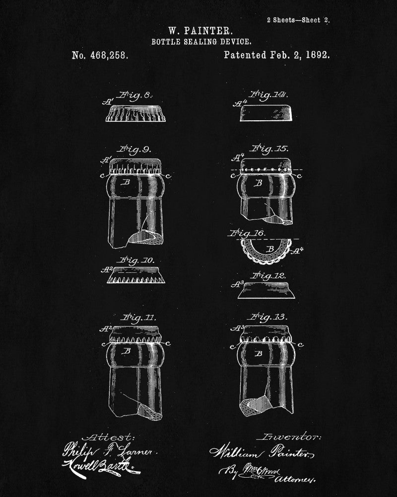 Beer Bottle Caps Patent Print Cafe Art Bar Poster - OnTrendAndFab